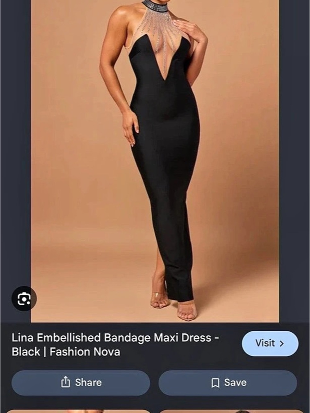 NWT Fashion Nova Luxe Lina Embellished Bandage Maxi Dress Black 1X